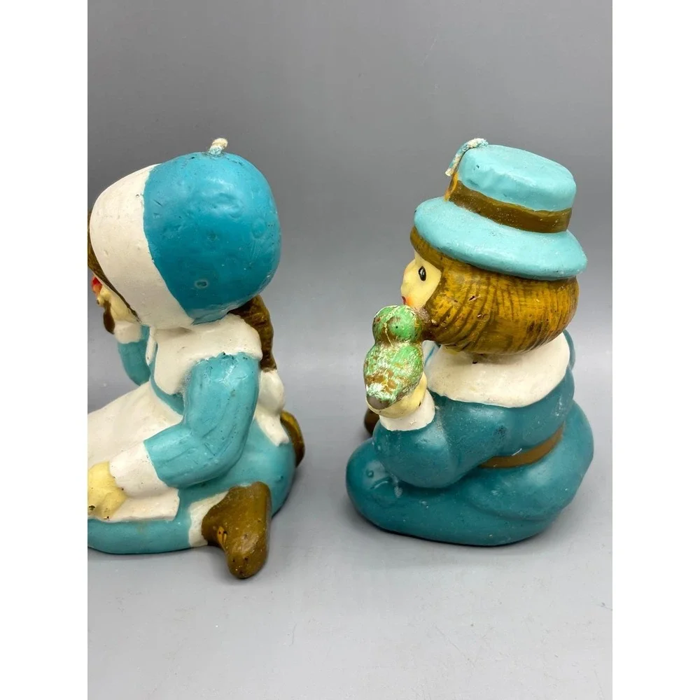 Vintage Pilgrim Boy Girl Candle Set Thanksgiving Autumn Fall Decor‎